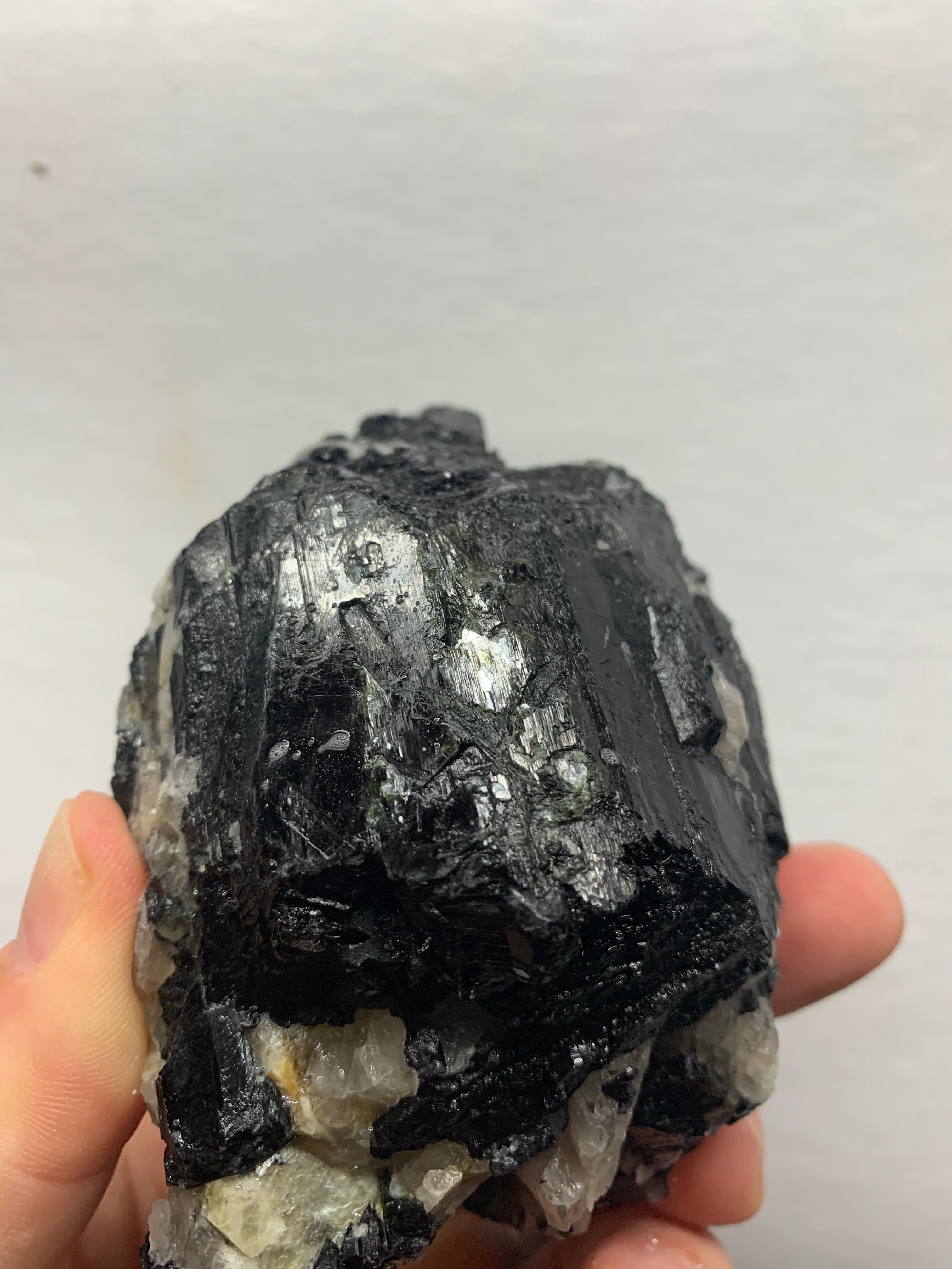 Maine Mt Mica Black Tourmaline Crystal Cluster with Quartz ( baseball size )– Raw Natural Pegmatite Specimen (691 grams)