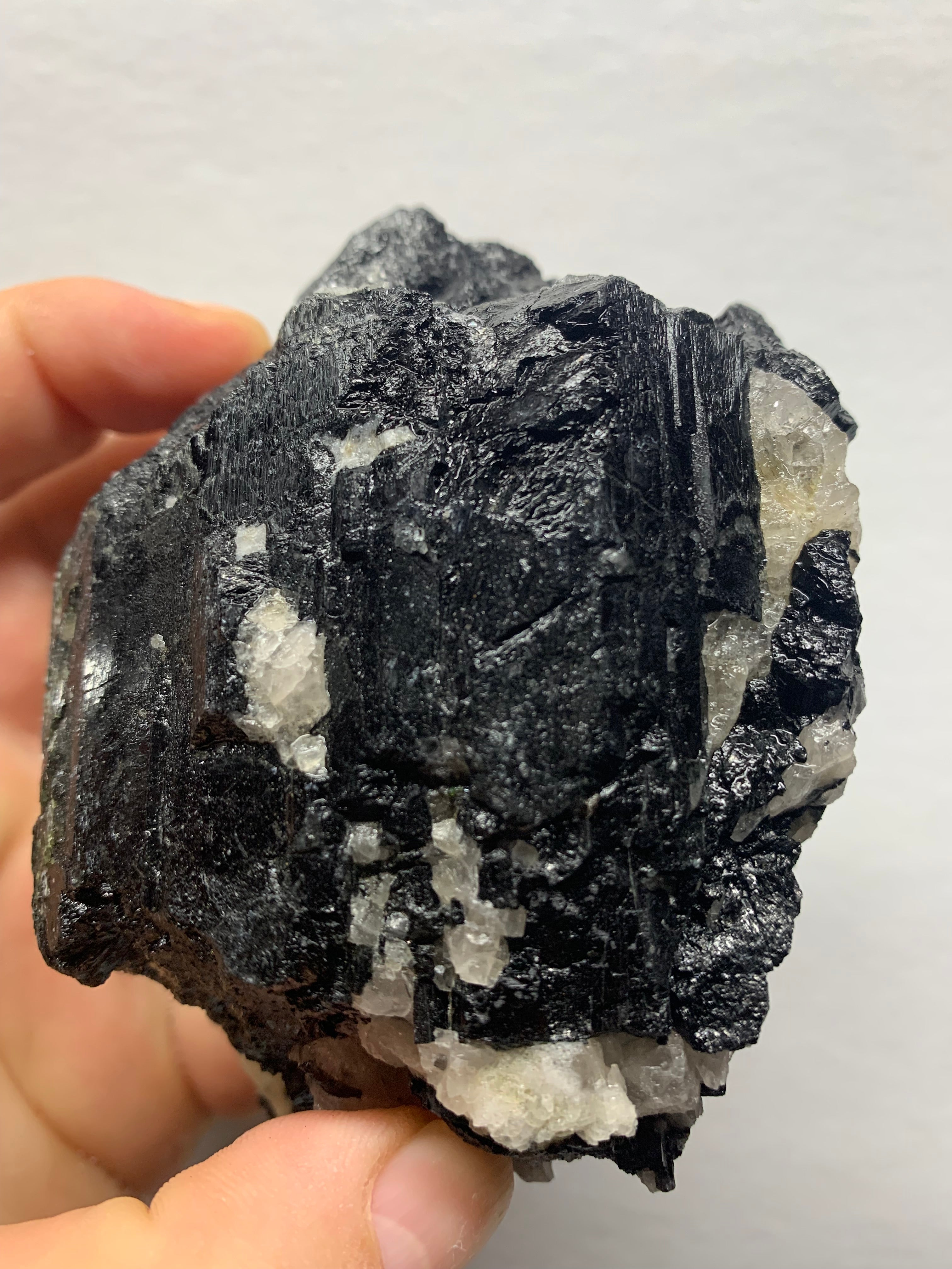 Maine Mt Mica Black Tourmaline Crystal Cluster with Quartz ( baseball size )– Raw Natural Pegmatite Specimen (691 grams)