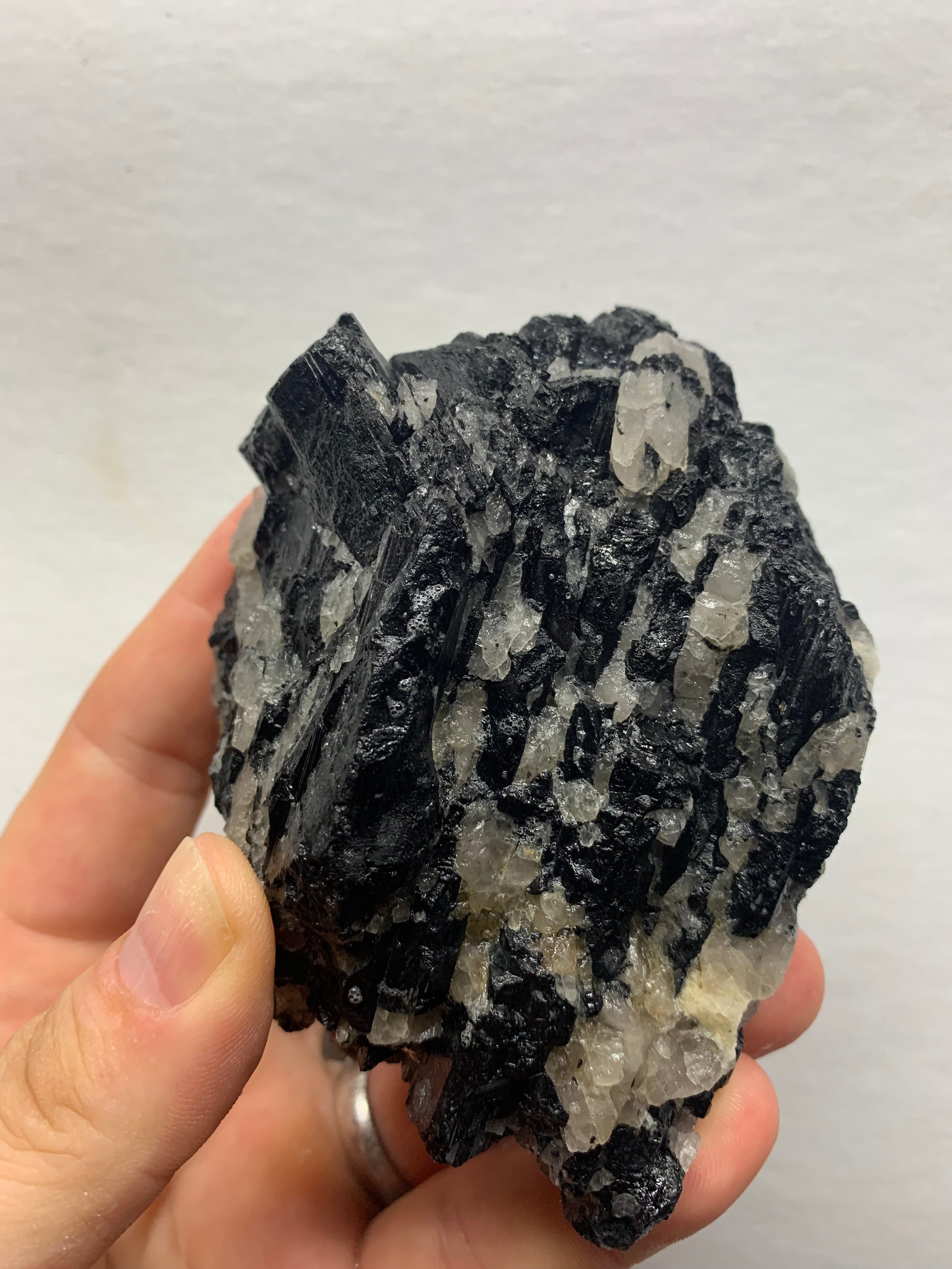 Maine Mt Mica Black Tourmaline Crystal Cluster with Quartz ( baseball size )– Raw Natural Pegmatite Specimen (691 grams)