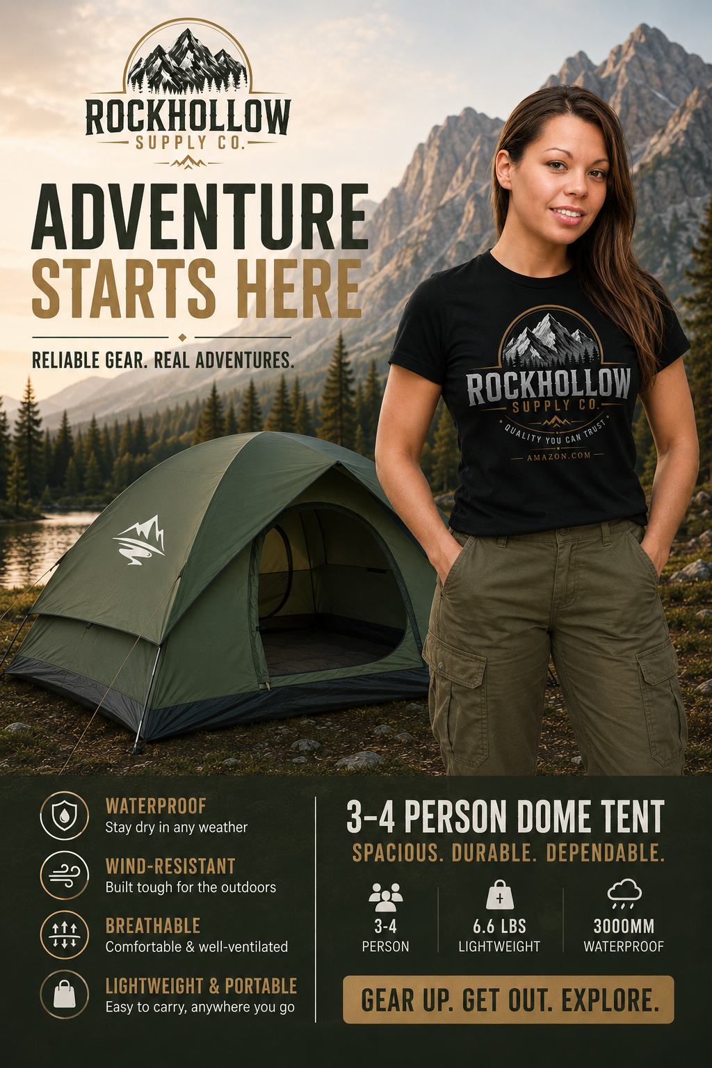 3-4 People Tents for Camping with Shelter 100% Waterproof Windproof  Easy Set Up Tent with Removable for Adventure Backyard