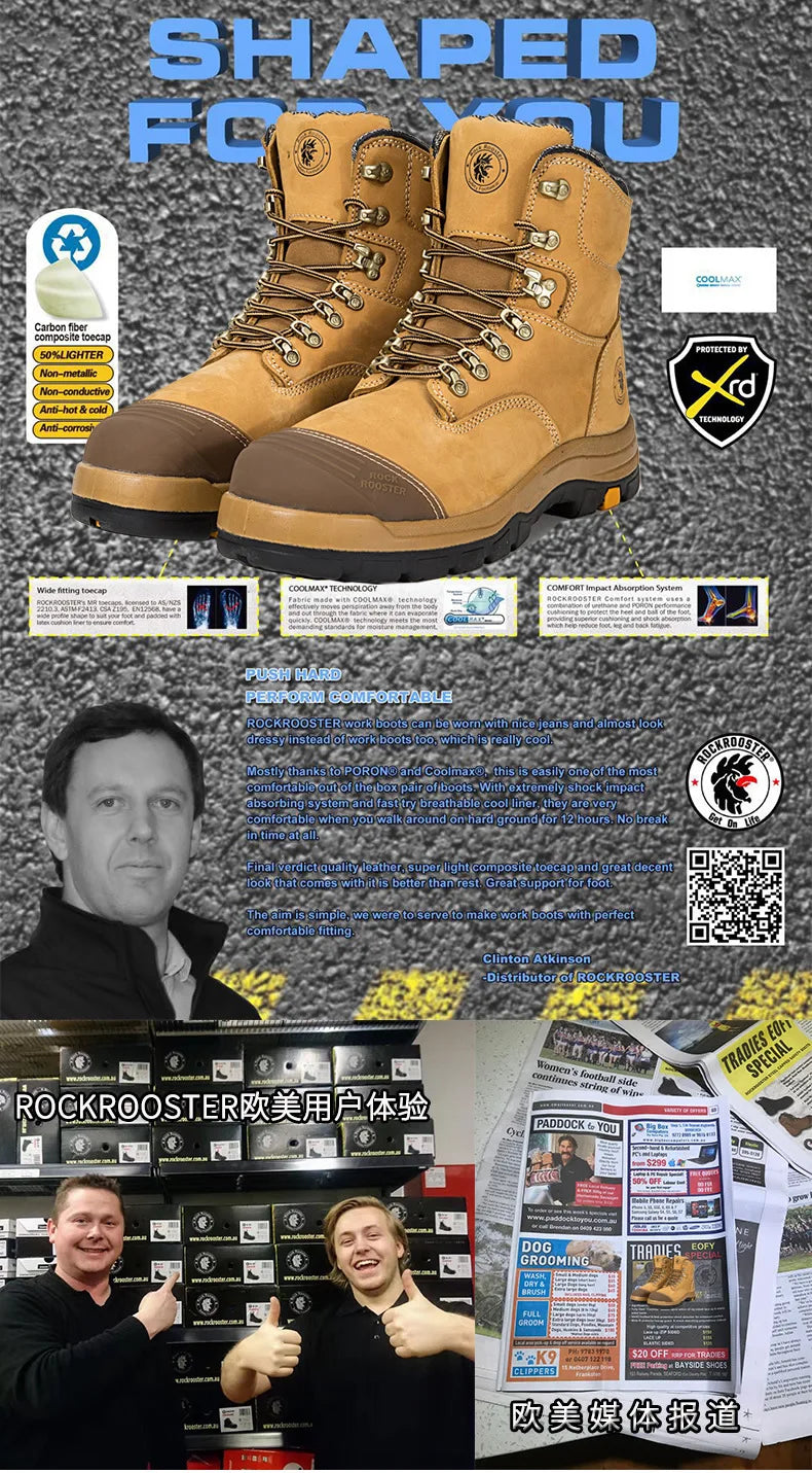 ROCKROOSTER Hiking Shoes Men Waterproof Hunting Boots Leather Safety Shoes Tactical Ankle steel toe Sneakers trekking Boots