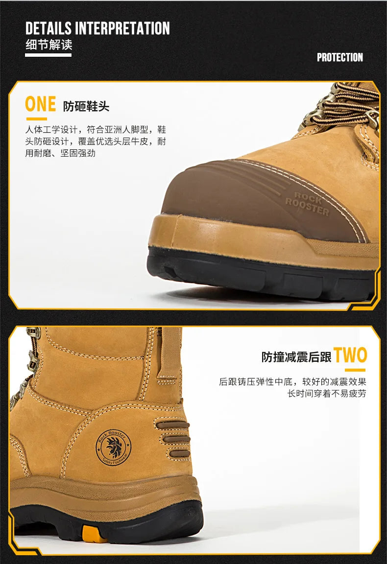 ROCKROOSTER Hiking Shoes Men Waterproof Hunting Boots Leather Safety Shoes Tactical Ankle steel toe Sneakers trekking Boots