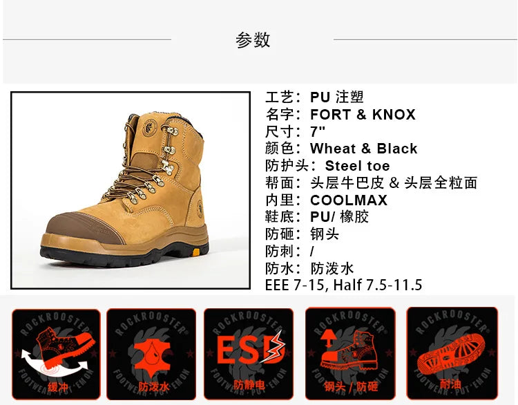 ROCKROOSTER Hiking Shoes Men Waterproof Hunting Boots Leather Safety Shoes Tactical Ankle steel toe Sneakers trekking Boots