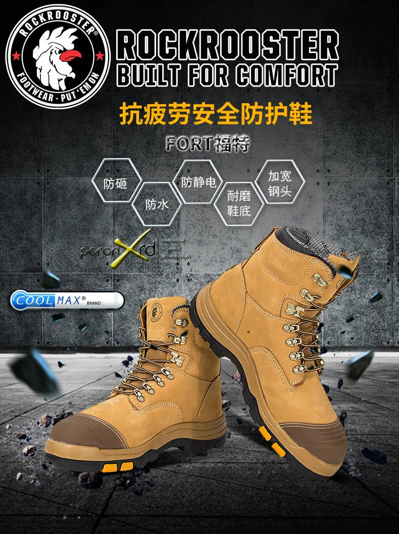 ROCKROOSTER Hiking Shoes Men Waterproof Hunting Boots Leather Safety Shoes Tactical Ankle steel toe Sneakers trekking Boots