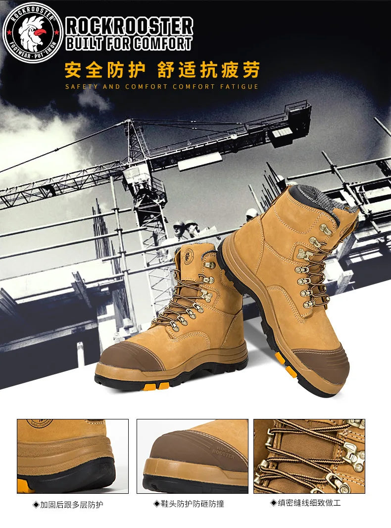 ROCKROOSTER Hiking Shoes Men Waterproof Hunting Boots Leather Safety Shoes Tactical Ankle steel toe Sneakers trekking Boots