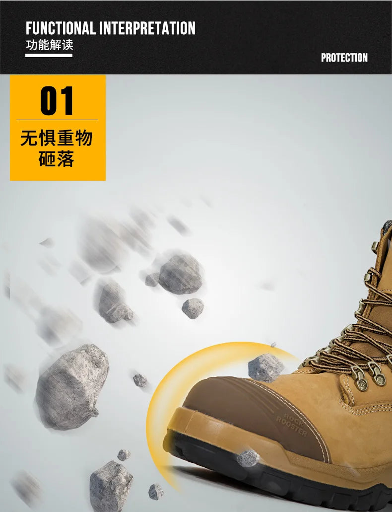 ROCKROOSTER Hiking Shoes Men Waterproof Hunting Boots Leather Safety Shoes Tactical Ankle steel toe Sneakers trekking Boots