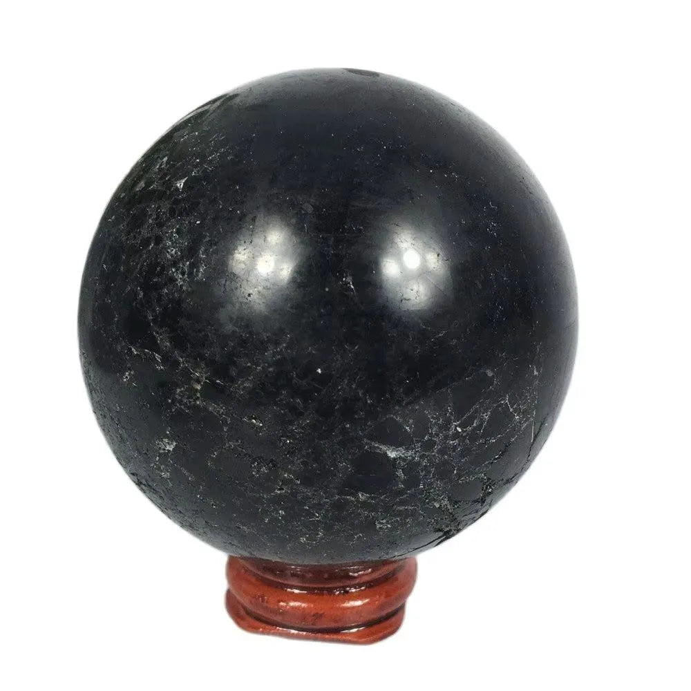 Tourmaline Black Natural  Quartz Crystal Ball  Healing Stones Specimen Living Home Craft Decoration Gift Shpere+Stand