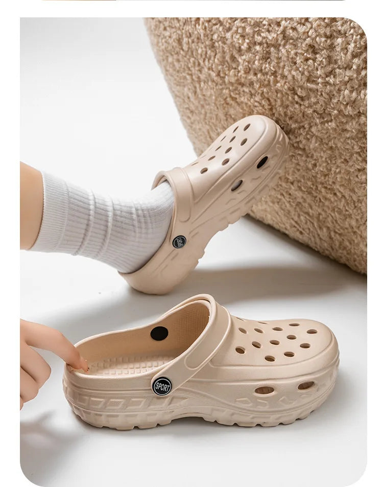 Summer Women RockHollow Clogs Female Sandals Thick Bottom Home Slides Soft EVA Dry Wedges Platform Garden Shoes Beach Sandals Home Slippers