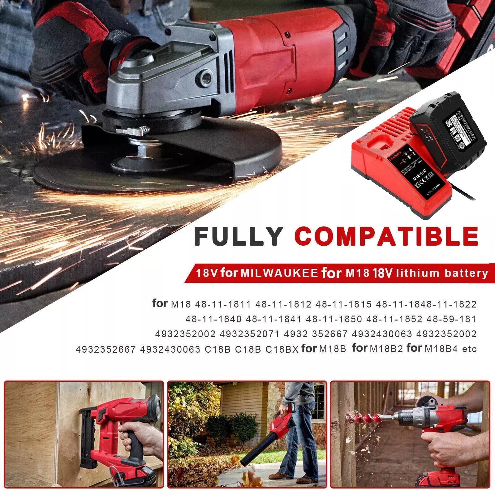 Replace 3A 12V 14V 18V Rapid Fast Li-Ion Charger Fit For Milwaukee M12-18C Dual Port Multi-Voltage Lithium-Ion Battery M12 M18