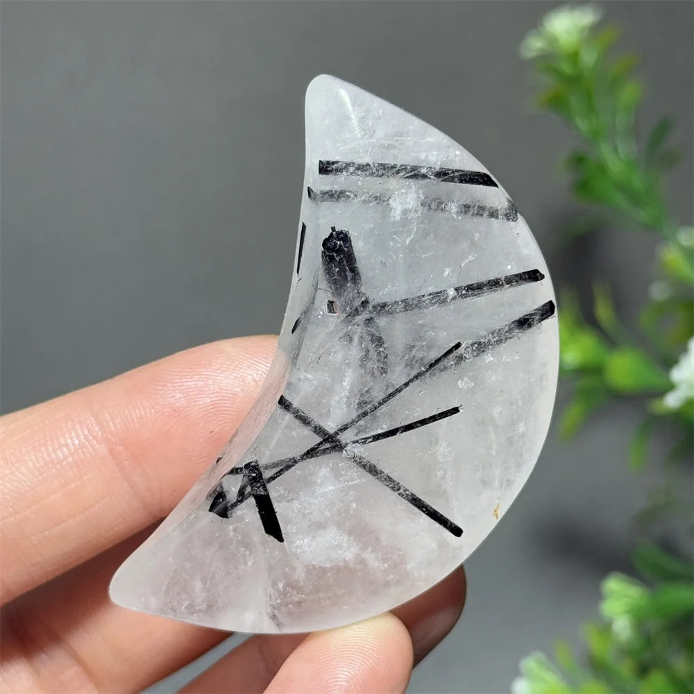 Natural Black Tourmaline Moon-Shaped Mineral Crystal Therapy Energy Prayer Witchcraft Home Fashion Decoration Love Gift