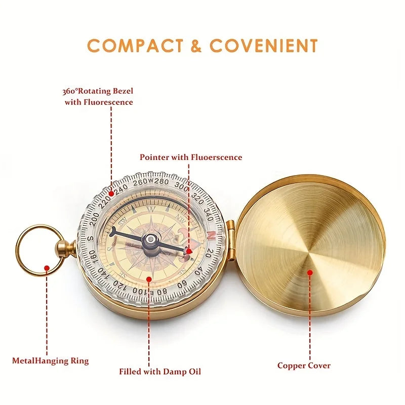 Outdoor Compass stainless steel Multifunctional Mountaineering Camping Hiking Mini Luminous Retro Flip Compasses Outdoor Tool