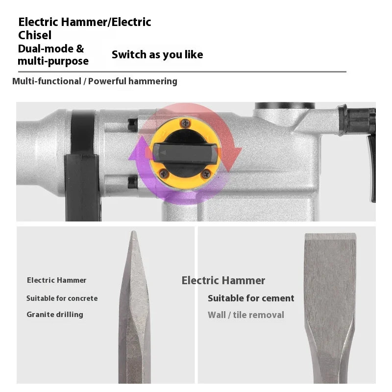 RockHollow Supply Co. Industrial Grade Professional All Copper Electric Hammer Multifunctional Impact Drill Household Specialized Concrete Tool