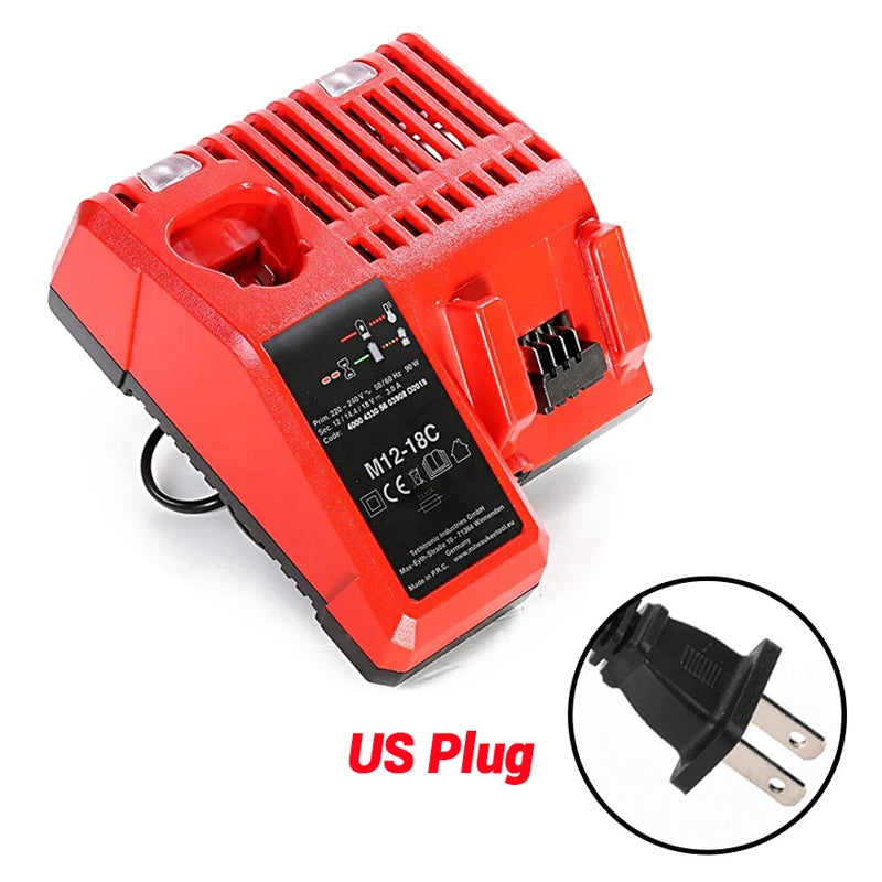 Replace 3A 12V 14V 18V Rapid Fast Li-Ion Charger Fit For Milwaukee M12-18C Dual Port Multi-Voltage Lithium-Ion Battery M12 M18
