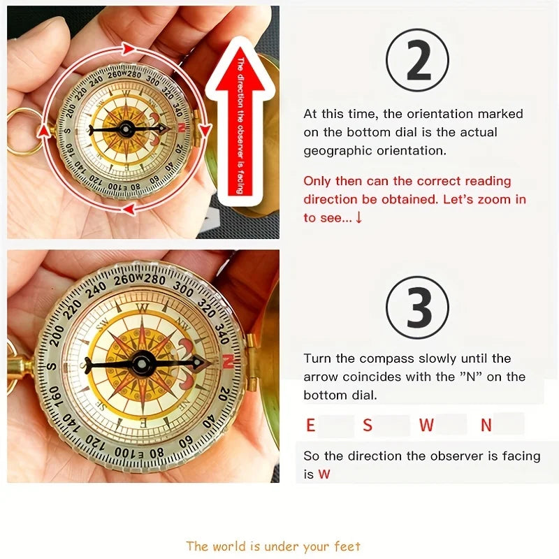 Outdoor Compass stainless steel Multifunctional Mountaineering Camping Hiking Mini Luminous Retro Flip Compasses Outdoor Tool