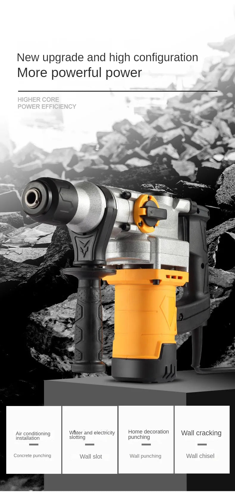 RockHollow Supply Co. Industrial Grade Professional All Copper Electric Hammer Multifunctional Impact Drill Household Specialized Concrete Tool