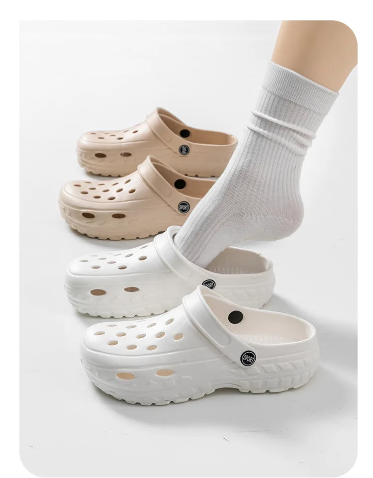 Summer Women RockHollow Clogs Female Sandals Thick Bottom Home Slides Soft EVA Dry Wedges Platform Garden Shoes Beach Sandals Home Slippers