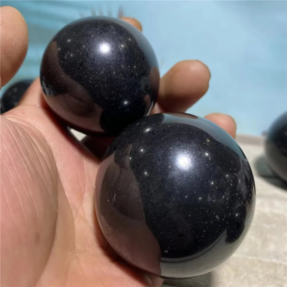 Tourmaline Black Natural  Quartz Crystal Ball  Healing Stones Specimen Living Home Craft Decoration Gift Shpere+Stand