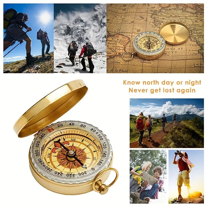 Outdoor Compass stainless steel Multifunctional Mountaineering Camping Hiking Mini Luminous Retro Flip Compasses Outdoor Tool