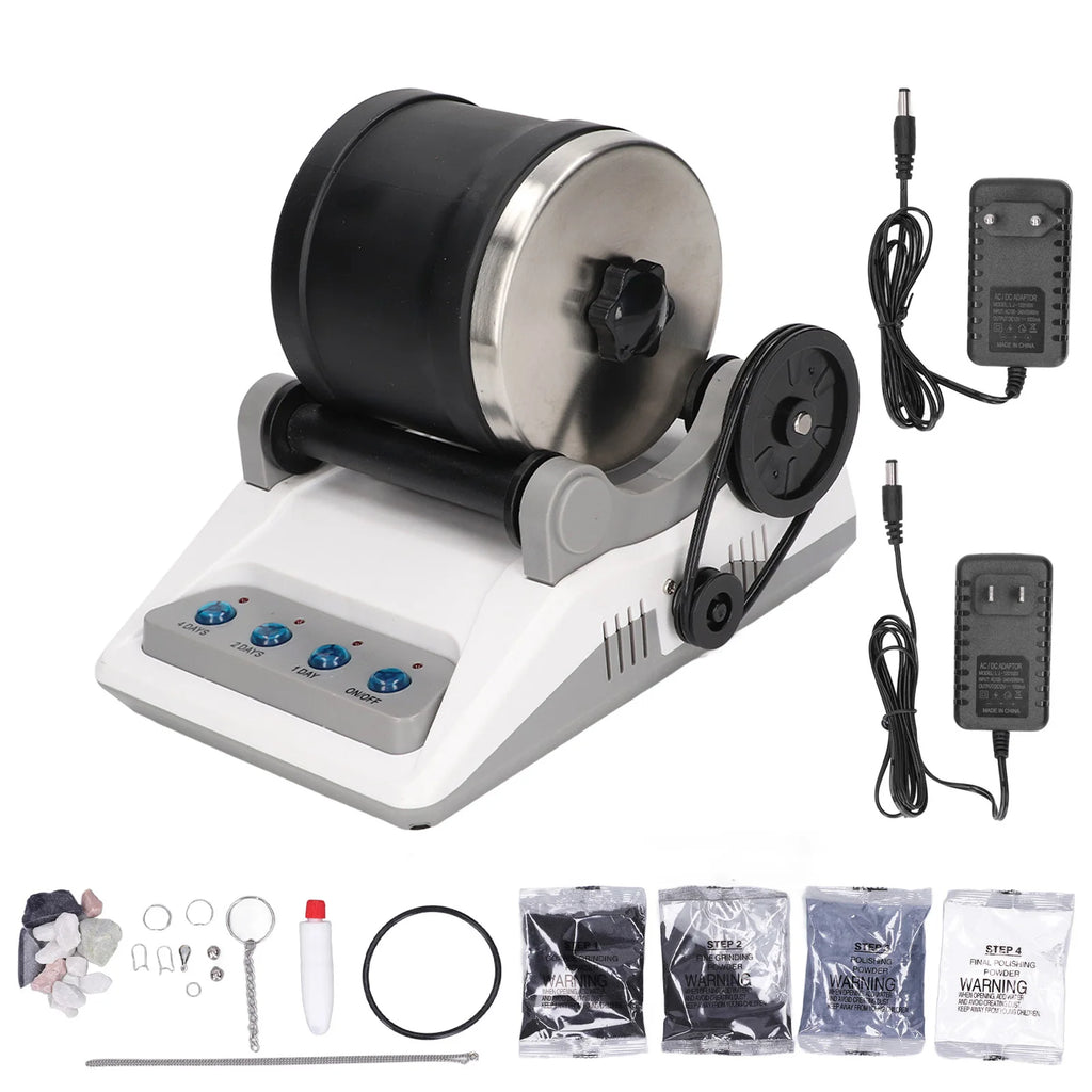 HS-403 Rock Tumbler Kit DIY Electric Rock Tumbler Toy with Rough Gemstones Polishing Grits for Adult Kids Polishing Machine