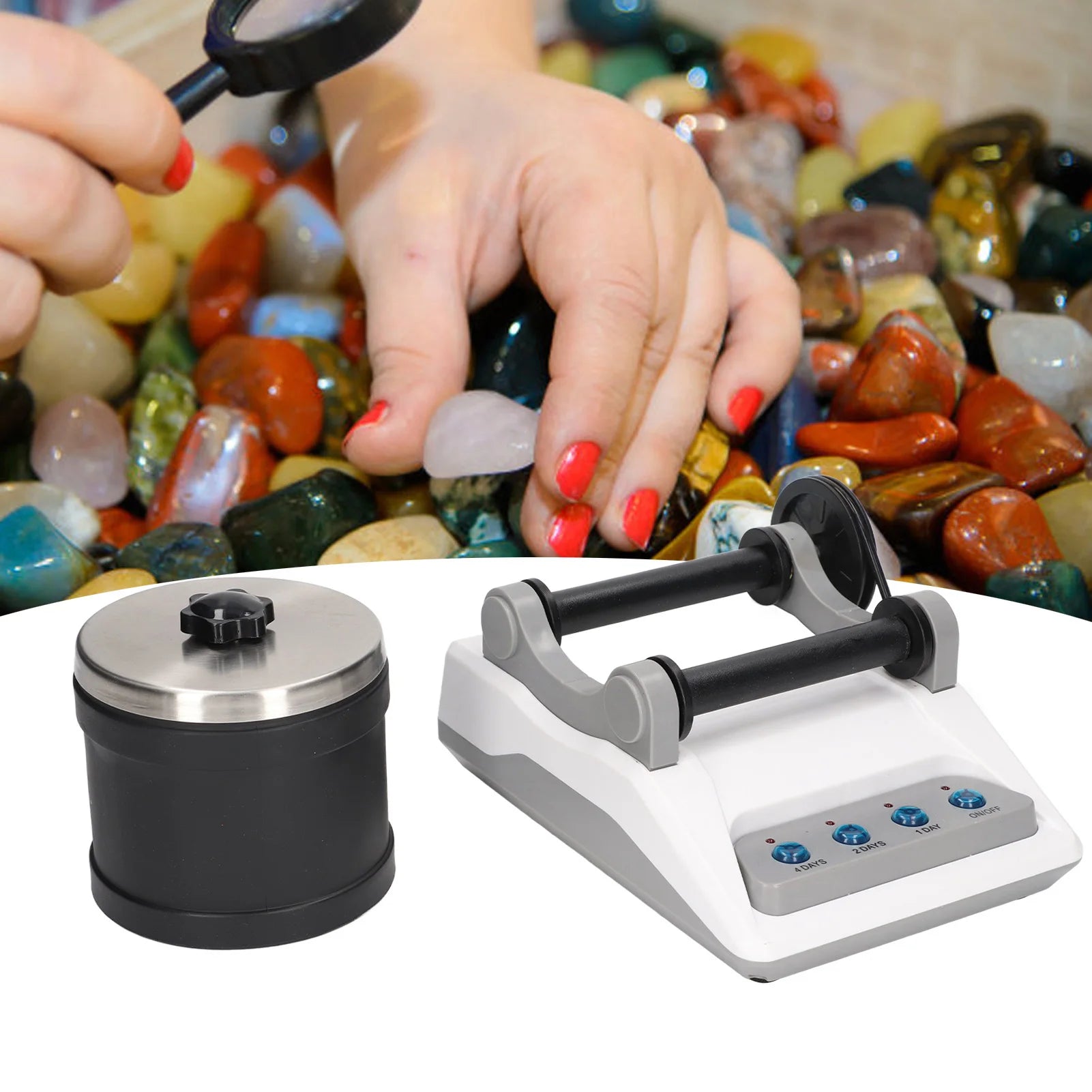 HS-403 Rock Tumbler Kit DIY Electric Rock Tumbler Toy with Rough Gemstones Polishing Grits for Adult Kids Polishing Machine