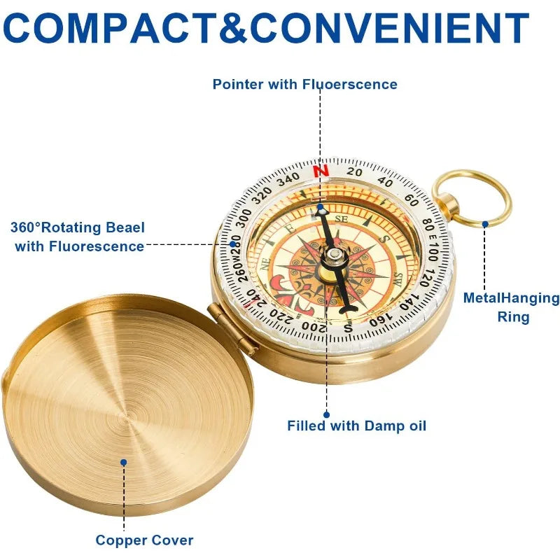 Outdoor Compass stainless steel Multifunctional Mountaineering Camping Hiking Mini Luminous Retro Flip Compasses Outdoor Tool