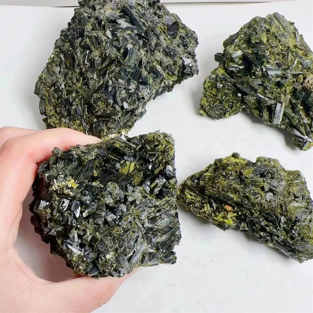 Natural raw stone specimen of minerals epidote green tourmaline mineral specimen tourmaline ornaments for home decoration