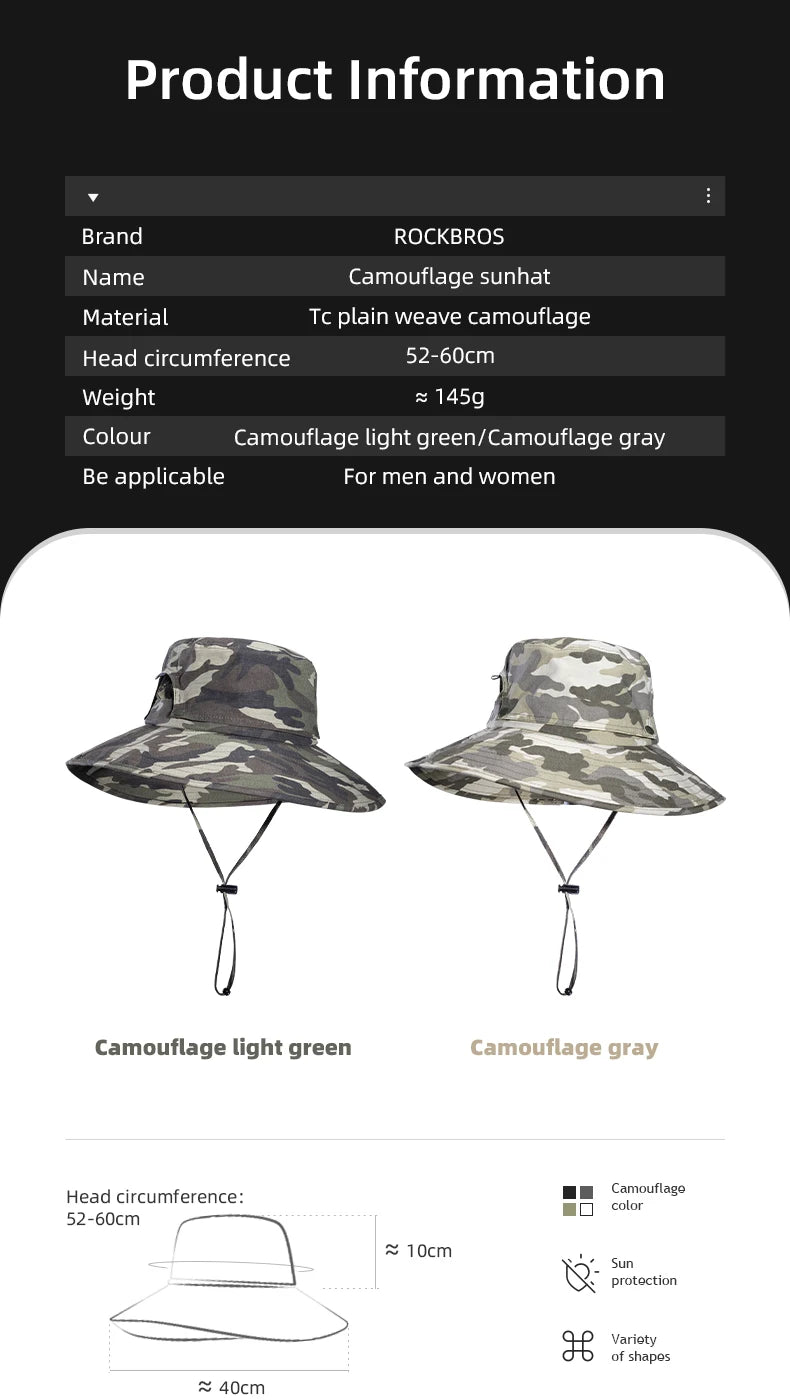 ROCKBROS Sun Hats Bucket Hats Summer Spring Breathable Adjustable Outdoor Anti-sun Sports Travel Beach Fishing Caps Adjult