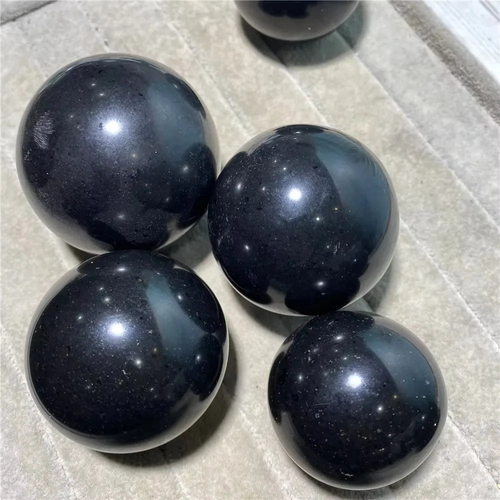 Tourmaline Black Natural  Quartz Crystal Ball  Healing Stones Specimen Living Home Craft Decoration Gift Shpere+Stand