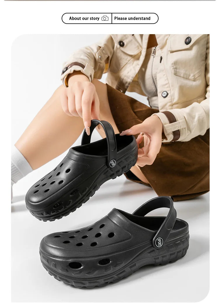 Summer Women RockHollow Clogs Female Sandals Thick Bottom Home Slides Soft EVA Dry Wedges Platform Garden Shoes Beach Sandals Home Slippers