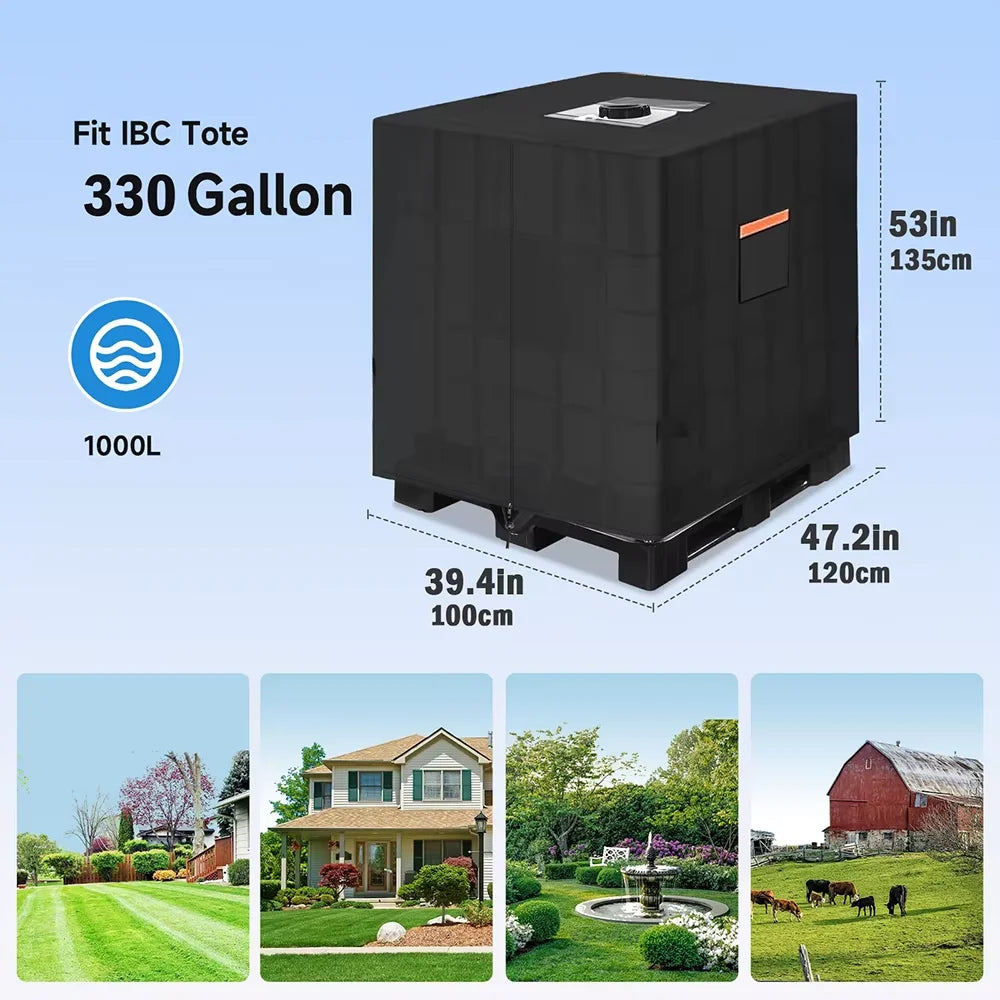 IBC Tote Cover 330 Gallon,Water Tank Cover, Tote Sunshade Waterproof Protective Cover Fit 1000L Garden Water Tank Black 210D