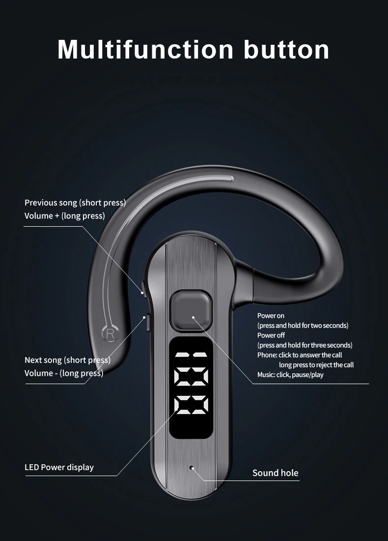 M26 Bone Conduction Wireless Headset Bluetooth 5.2 High Power Digital Display Voice Control To Answer Earless Business Headset