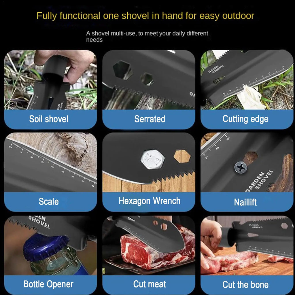Survival Shovel 7 in 1 Multi-Function Entrenching Tool Heavy Duty Folding Spade with Pickaxe for Camping Emergency Gardening