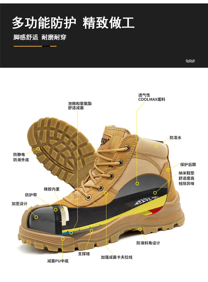 ROCKROOSTER Hiking Shoes Men Waterproof Hunting Boots Leather Safety Shoes Tactical Ankle steel toe Sneakers trekking Boots