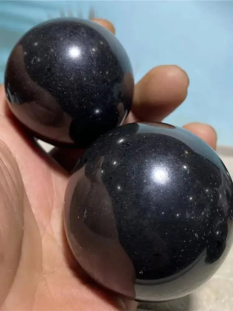 Tourmaline Black Natural  Quartz Crystal Ball  Healing Stones Specimen Living Home Craft Decoration Gift Shpere+Stand
