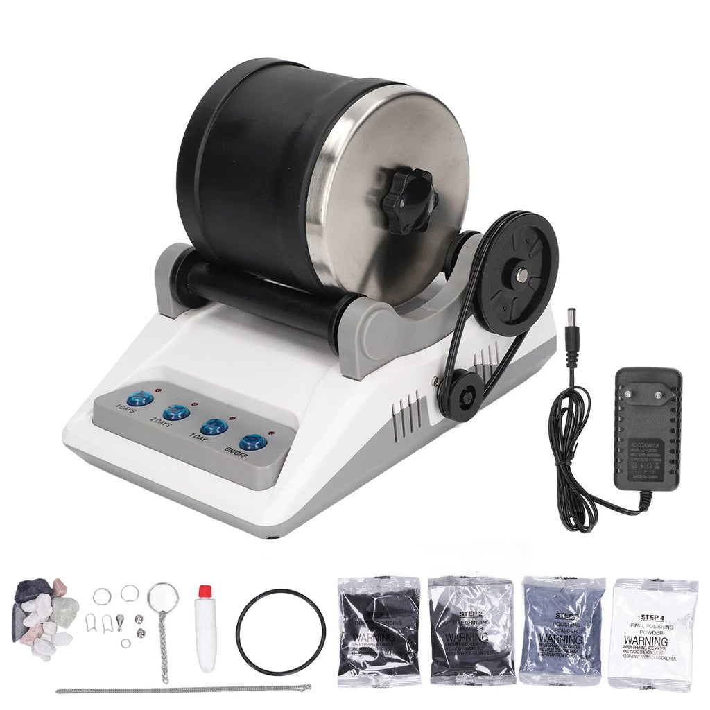 HS-403 Rock Tumbler Kit DIY Electric Rock Tumbler Toy with Rough Gemstones Polishing Grits for Adult Kids Polishing Machine