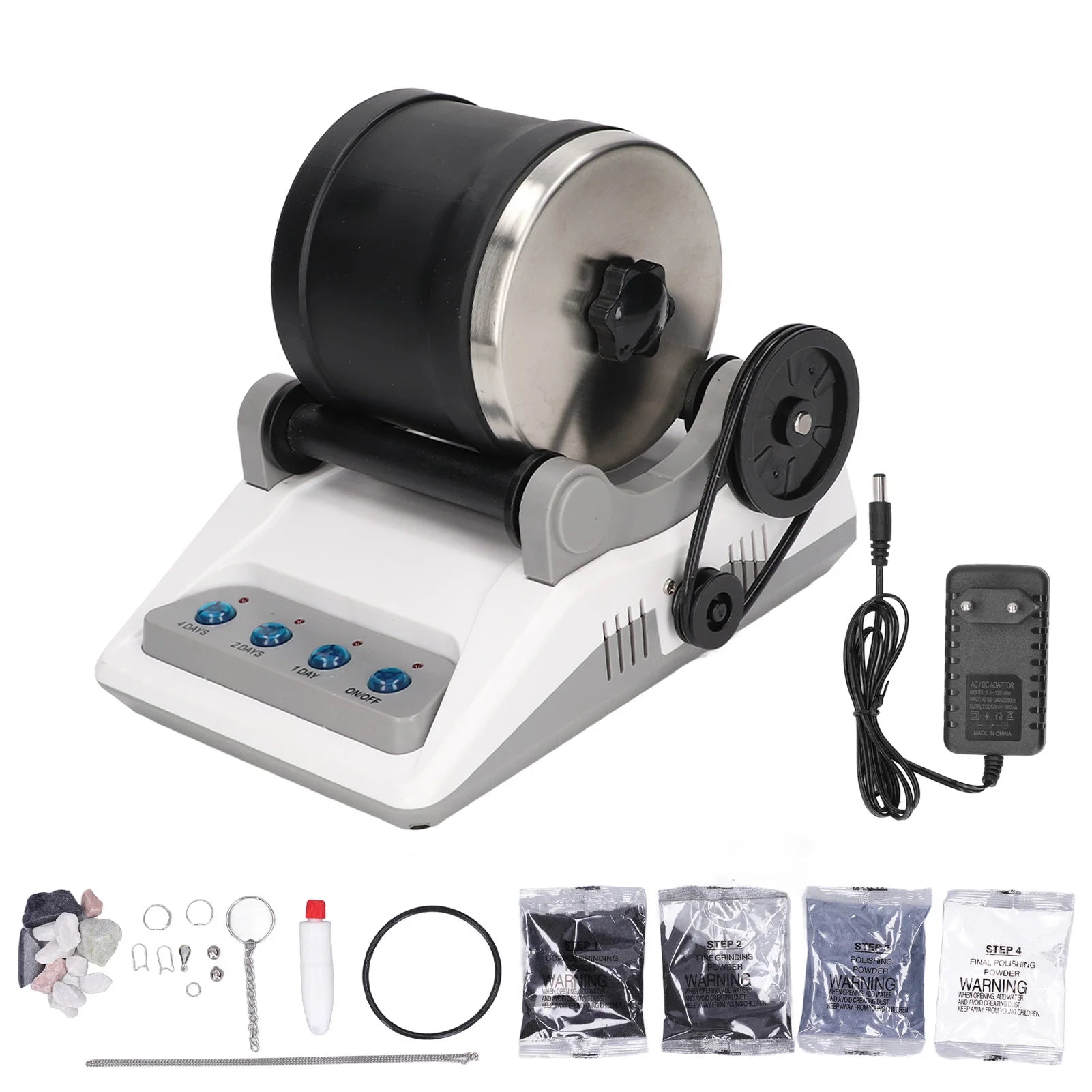 HS-403 Rock Tumbler Kit DIY Electric Rock Tumbler Toy with Rough Gemstones Polishing Grits for Adult Kids Polishing Machine