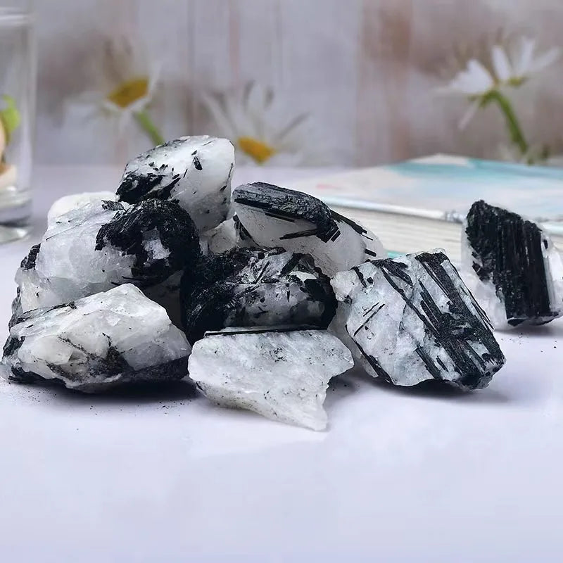 Natural Black Tourmaline Stone White Quartz Stone Repair Ore Home Decoration Stone Mineral Specimen Irregular Crystal Healing