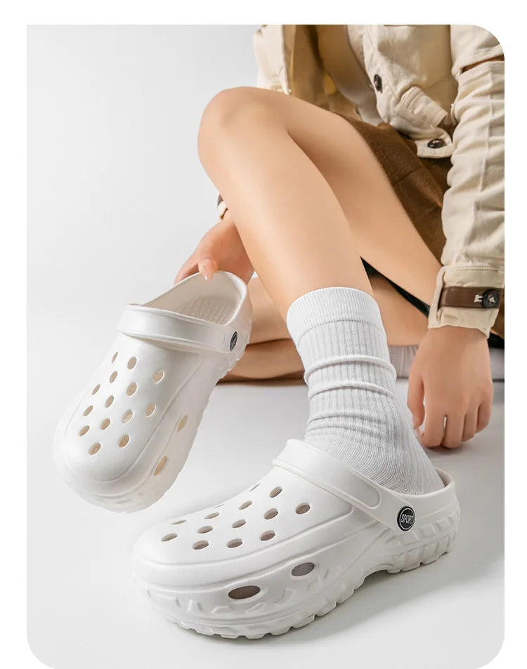 Summer Women RockHollow Clogs Female Sandals Thick Bottom Home Slides Soft EVA Dry Wedges Platform Garden Shoes Beach Sandals Home Slippers