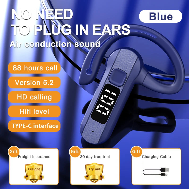 M26 Bone Conduction Wireless Headset Bluetooth 5.2 High Power Digital Display Voice Control To Answer Earless Business Headset