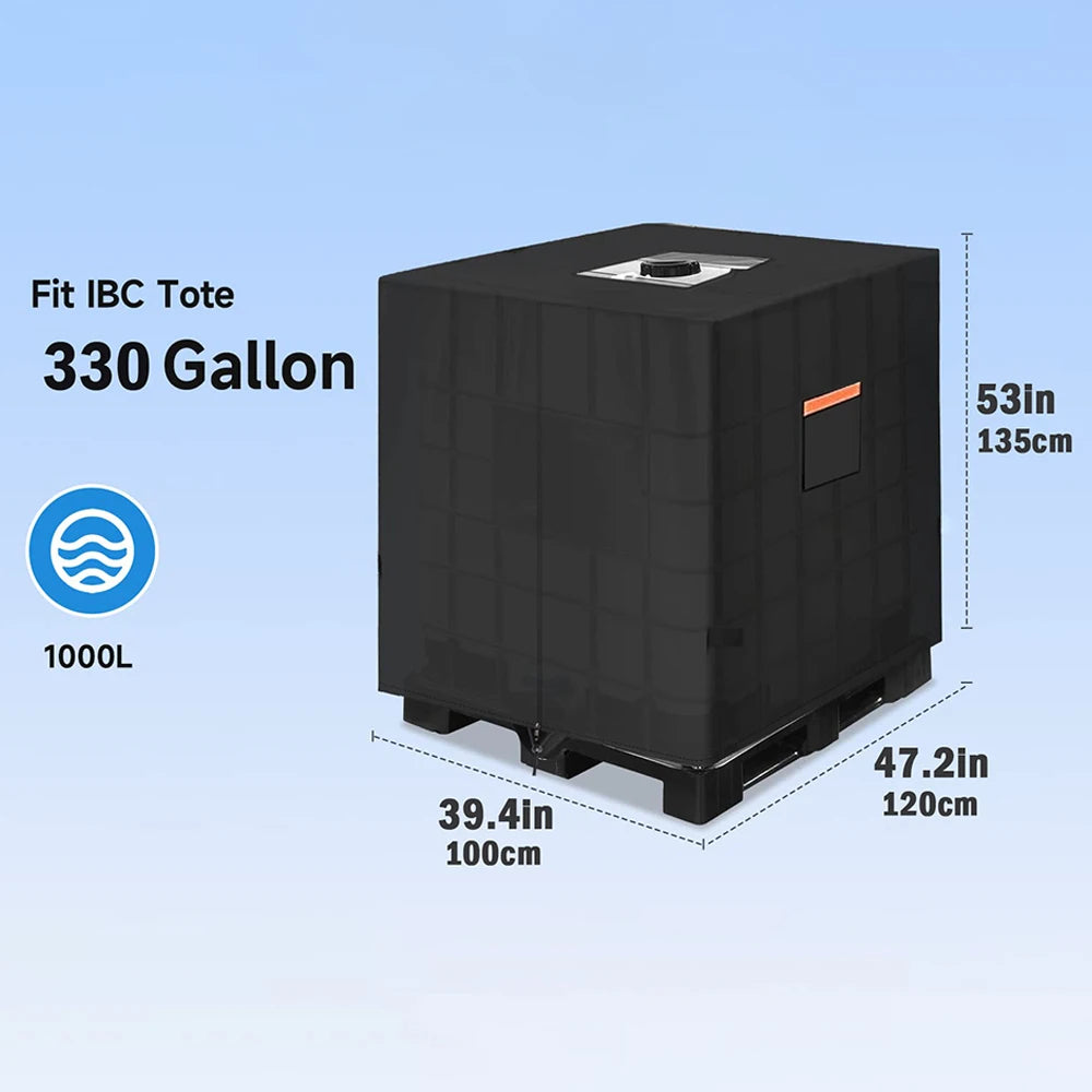 IBC Tote Cover 330 Gallon,Water Tank Cover, Tote Sunshade Waterproof Protective Cover Fit 1000L Garden Water Tank Black 210D