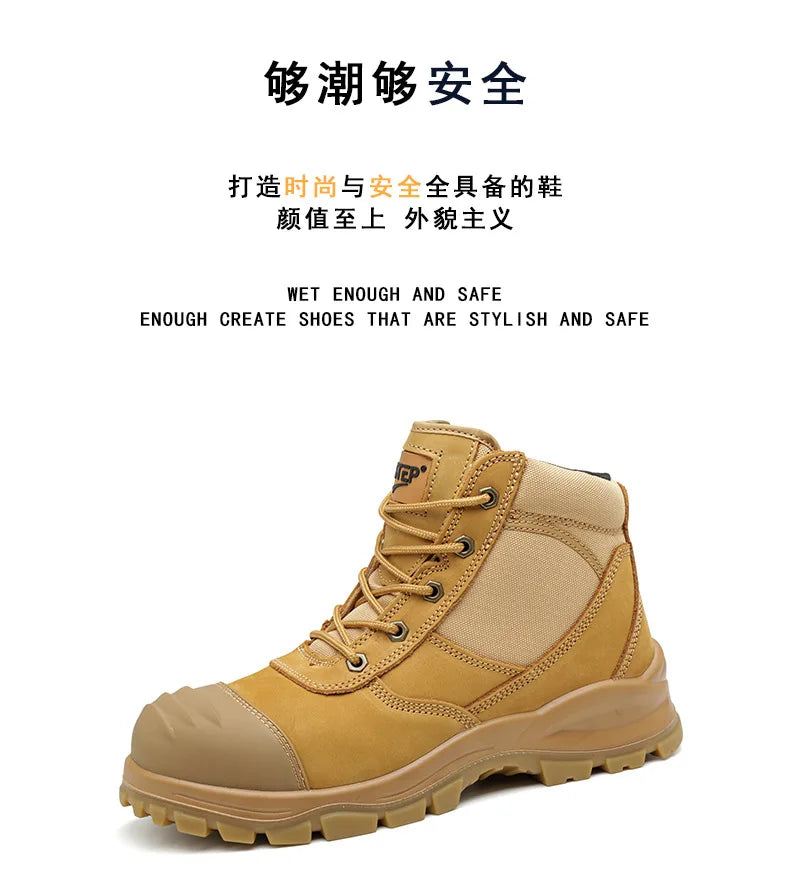 ROCKROOSTER Hiking Shoes Men Waterproof Hunting Boots Leather Safety Shoes Tactical Ankle steel toe Sneakers trekking Boots