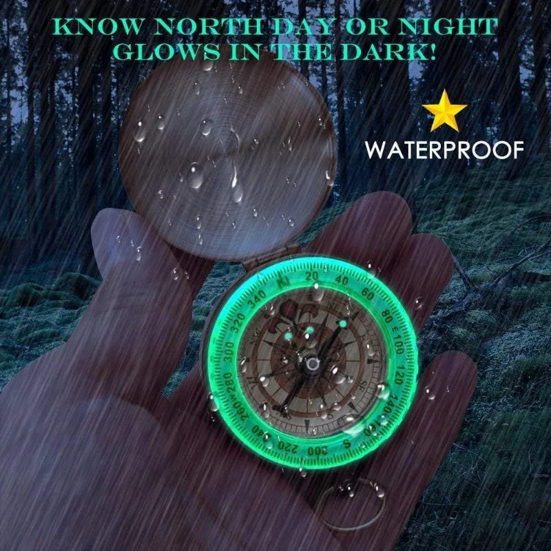 Outdoor Compass stainless steel Multifunctional Mountaineering Camping Hiking Mini Luminous Retro Flip Compasses Outdoor Tool