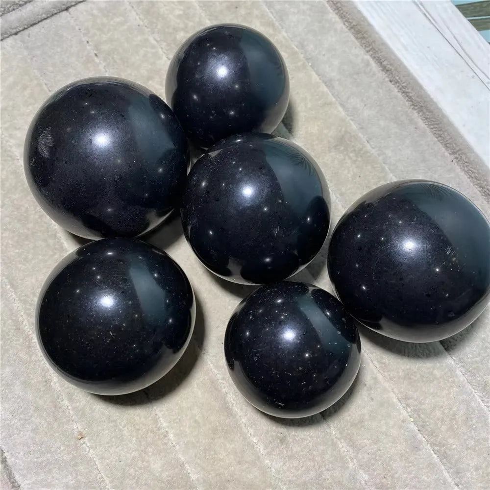 Tourmaline Black Natural  Quartz Crystal Ball  Healing Stones Specimen Living Home Craft Decoration Gift Shpere+Stand
