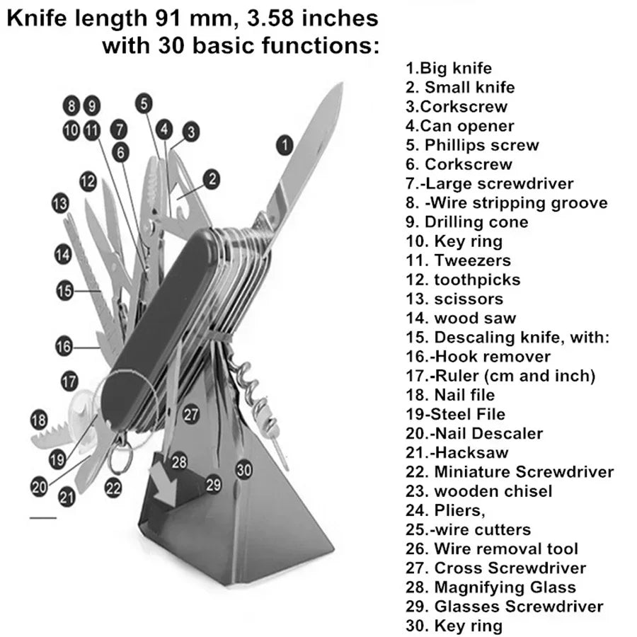 Multifunctional Pocket Knife 30 Basic Functions Multitool Swiss Hand Tools Army Knife Outdoor Camping EDC Gear Survival Knives