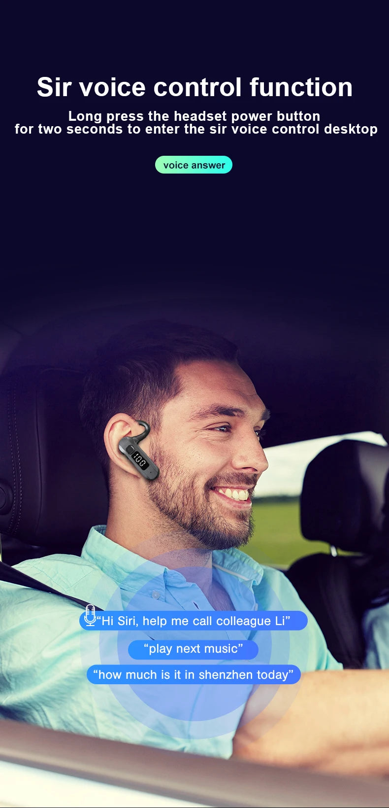 M26 Bone Conduction Wireless Headset Bluetooth 5.2 High Power Digital Display Voice Control To Answer Earless Business Headset