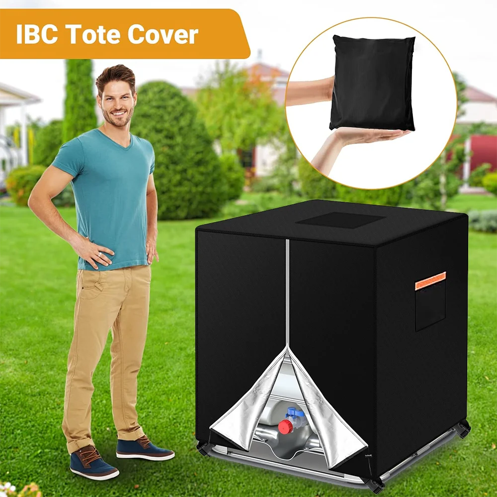 IBC Tote Cover 330 Gallon,Water Tank Cover, Tote Sunshade Waterproof Protective Cover Fit 1000L Garden Water Tank Black 210D