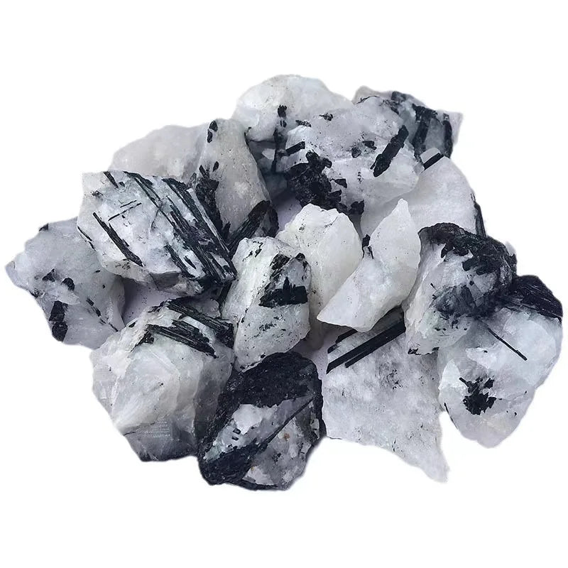 Natural Black Tourmaline Stone White Quartz Stone Repair Ore Home Decoration Stone Mineral Specimen Irregular Crystal Healing