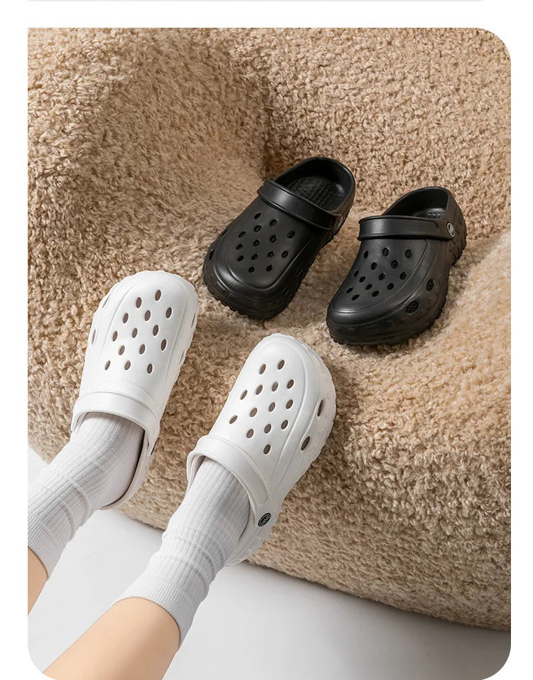 Summer Women RockHollow Clogs Female Sandals Thick Bottom Home Slides Soft EVA Dry Wedges Platform Garden Shoes Beach Sandals Home Slippers