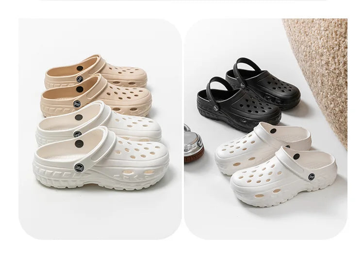 Summer Women RockHollow Clogs Female Sandals Thick Bottom Home Slides Soft EVA Dry Wedges Platform Garden Shoes Beach Sandals Home Slippers