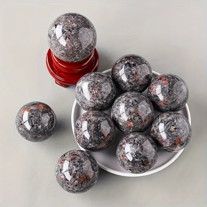 1 Yooperlite Flame Stone Sphere -A Vibrant Crystal Decoration with Orange and Black Inlaid Patterns,perfect for The Home
